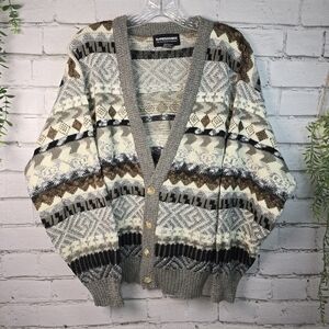 VINTAGE EXPRESSIONS INTERNATIONAL CARDIGAN SWEATER STRIPED GRANDPA MENS SIZE MED